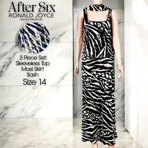 After Six by Ronald Joyce 3 Piece Beaded Zebra Print Maxi Skirt Set